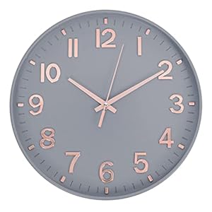 HZDHCLH Modern Wall Clocks Battery Operated,12 inch Silent Non Ticking Round Quartz Clock for Wall,3D Numbers Wall Clock for Kitchen Bedroom Living Room Office Classroom Decor (Grey-Rosegold)