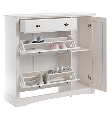Image of APRODZ Mango Wood Azee Shoe Cabinet for Home | Shoe Rack Organiser | White Finish