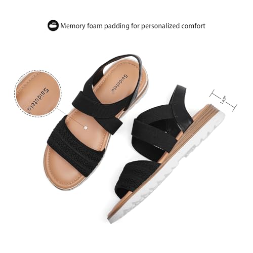 Image of Saidoteto Women's Flat Sandals,Comfortable Elastic Ankle Strap Slingback Slip-On Open Toe Low Wedge Walking Sandals for Summer & Casual