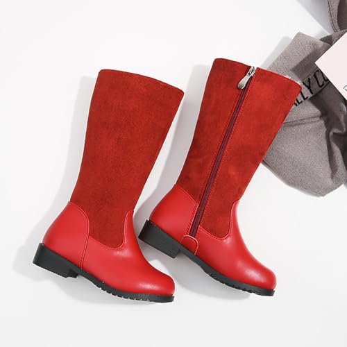 IWIHMIV Girls Riding Boots Mid Calf Round Toe Tall Boots with Side Zipper Comfortable Platform Dress Booties for Kids4