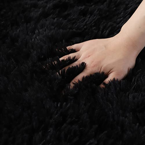 Tolord Plush Area Rugs Living Room Rug Round Modern Rugs For Bedroom Comfortable Soft Home Decor Shag Rug Cute Baby Room Circle Rug Suitable For Girly Boy Room Dormitory(4X4 Feet, Black) #TOP3
