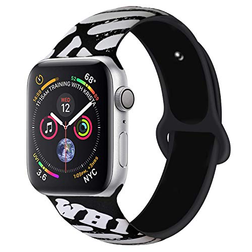 Handygear Compatible with Apple Watch Band 38mm 40mm 42mm 44mm, Premium Soft Silicone Bracelet Strap Replacement Band for iWatch Series 4/3/2/1 (Black/White W1, 42MM/44MM M/L)
