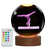 POSSHE Gymnastics Night Light, Gymnastics Gifts for Girl, Gymnastics 3D Crystal Ball Night Light with Remote Upgraded 3.15 Inch Lamps with 16 Color for Birthday Xmas Cool Room Decor for Boys Girls