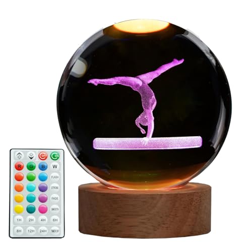 POSSHE Gymnastics Night Light, Gymnastics Gifts for Girl, Gymnastics 3D (3.15 in) Crystal Ball Night Light with Remote Upgraded Lamps with 16 Color for Birthday Xmas Cool Room Decor for Boys Girls