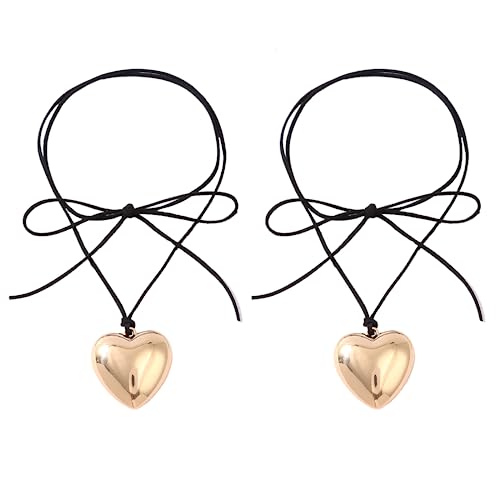 Firazio 2-4 Pcs Chunky Puffy Heart Choker Necklace - Big Heart Pendant Adjustable Velvet Chain Heart Necklaces For Women Teen Girls Y2K Trendy Jewelry Accessories #TOP25