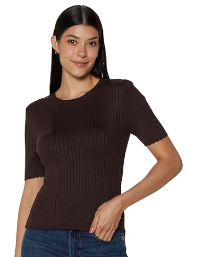 Image of Gap Women Solid Fitted Short Sleeves Round Neck Blouse