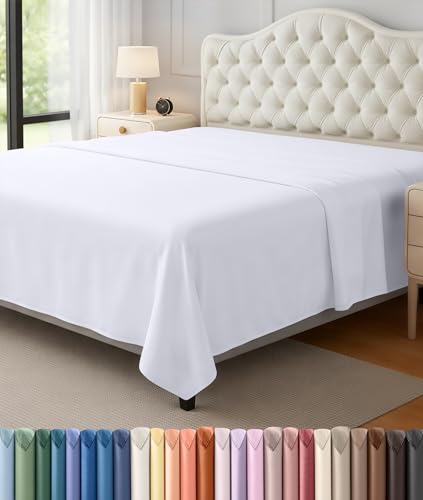 Utopia Bedding Flat Sheet - 1 Pack (Queen, White) - Soft Brushed Microfiber Fabric - Shrinkage & Fade Resistant Top Sheet - Easy Care Bed Sheet