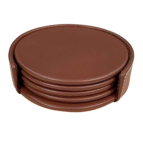 Dacasso Rustic Brown Leather 4-Round Coaster Set #TOP1