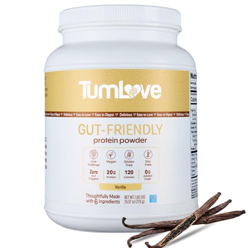 TumLove Vegan Protein Powder - Low FODMAP Certified, Gluten-Free, Dairy-Free, Soy-Free, 100% Gut-Friendly & Non-Bloating, Vanilla (25 Servings)