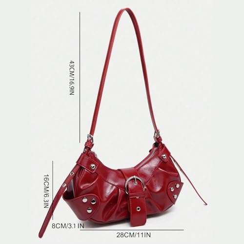 Image of Women's Y2K Purse Shoulder Bag Top Handle Handbag Small Punk Hobo Clutch Purses Bags Trendy Trendy Leather Buckle Punk Purses