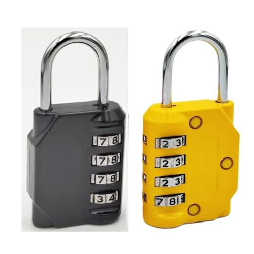 Image of 4 Digit Resettable Outdoor Waterproof Padlock with Keys, Combo Lock for School, Sports or Gym Locker, Employee Locker, Fence, Gate, Case, Toolbox, Hasp Storage,2pcs (Black+Yellow)