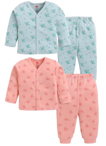 Image of LuvLap Baby Boys & Girls Regular Fit 100% Cotton Half Sleeves Jhabla & Shorts Set Pack of 2