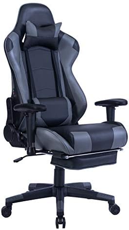 HEALGEN Again Therapeutic massage Gaming Chair with Footrest,PC Pc Video Recreation Racing Gamer Chair Excessive Again Reclining Government Ergonomic Desk Workplace Chair with Headrest Lumbar Assist Cushion GM002 (Gray)