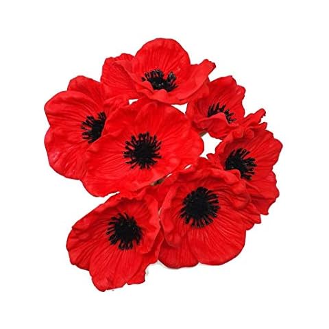Floral Kingdom 8 pcs Real Touch Anemone Poppy Bouquet for Artificial Flower Decor (Red) Cover