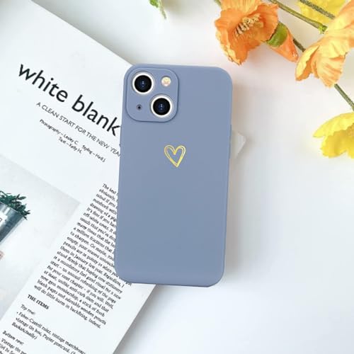 Image of Wirvyuer for iPhone 14 Phone Case Cute Heart Pattern Soft Shockproof Protective Silicone Phone Case for Women Girls, Blue Grey
