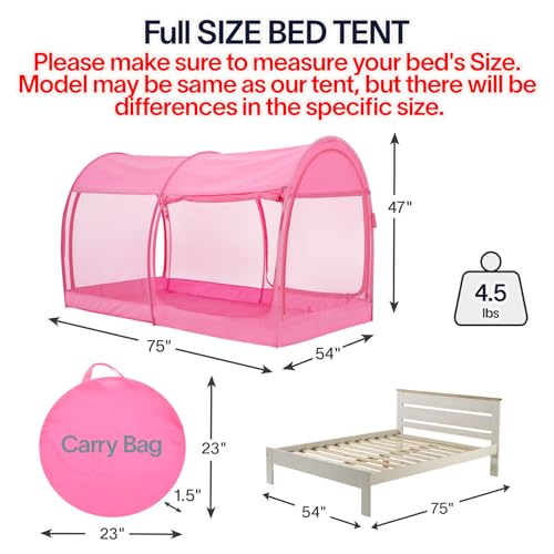 LEEDOR Mosquito Net Bed Tent Canopy Indoor Tent Privacy Bed Fort Dream Tent for Kids or Adult Pink Full 75 X 54 X 47H'' (Mattress Not Included) by LEEDOR - Image 2