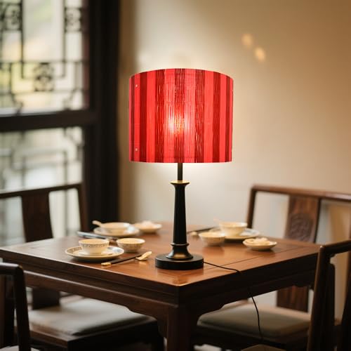 Image of bamboo lamp shade with modern decorative red &black stripe,groovy unique, ideal for living room bedroom Lamp Replacement Accessories E27, 11.8Inch (crimson)