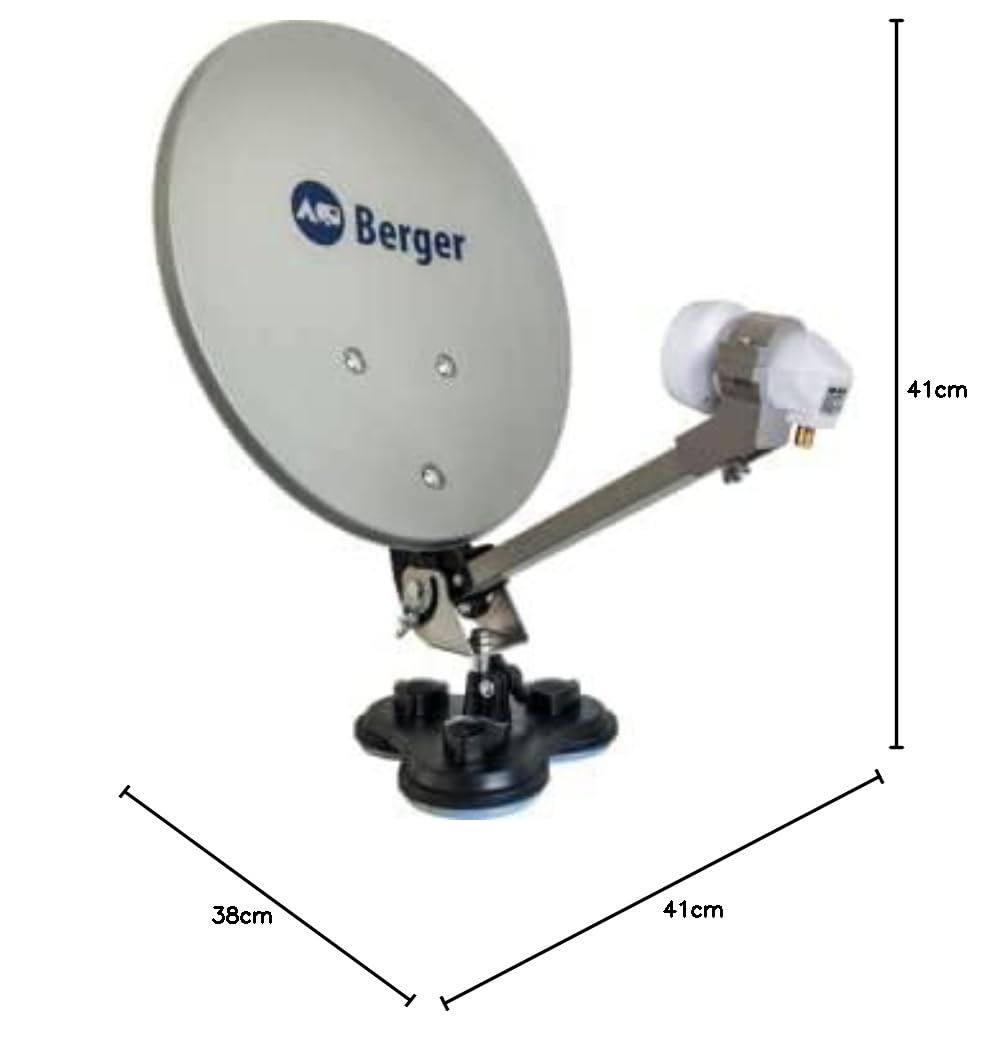 BERGER - Sistema De Satélite Móvil - Antena Parabólica Pequeña con LNB Único - Parabólicas Kit Completo En Maletín De Camping, Kit parabólica 60 cm, Soporte y LNB Universal
