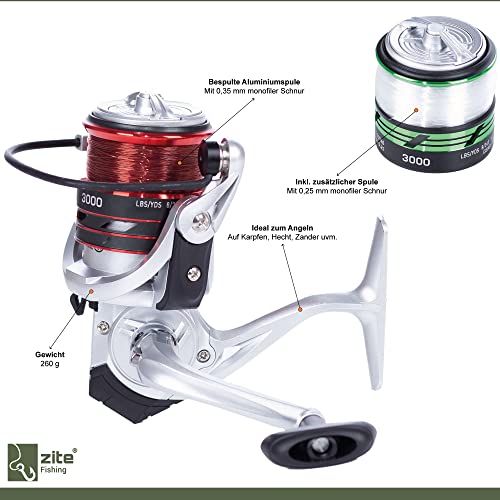 Zite Fishing Angelset Allround - Karpfen Aal Teleskoprute 270cm 30-80g + Angelrolle mit 2 Aluspulen mit Schnur Bespult – Bild 7
