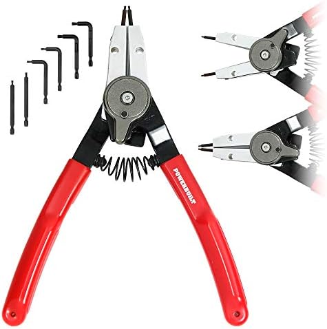 Powerbuilt Combo Switch Internal/External Snap Ring Pliers, Straight/Bent Jaw for Ring Remover, Extra Tips - 941456