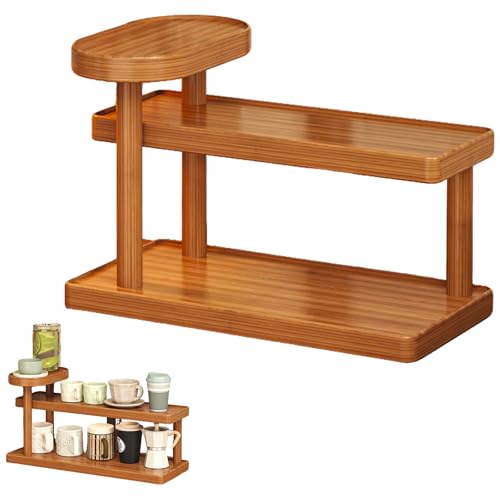 HSYTEK Holz Schreibtischregal Organizer, Tassenregal, 3-Stufiger Kaffeetassenregal, Aufbewahrungsregal für Tee, Kaffee, Bar, Zubehör, Matcha Regal, Tassen-Display, Kosmetik, Gewürz 40x23.5x15 cm