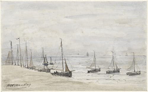 Cuadro en lienzo marino Mesdag Visserspinken Op Het Strand: lámina artística de 60x90cm para pared