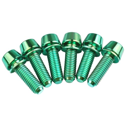 Image of Titanium Ti Allen Hex M5x16 18mm Tapered Head Bolt with Washer Screw for Bicycle Stem Parts Pack of 6 (Green, M5x16mm)