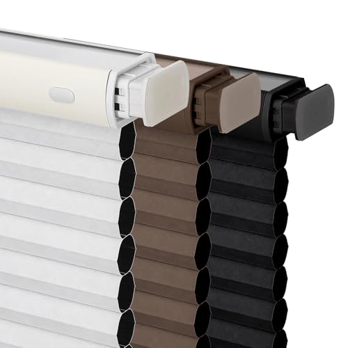 Image of Joydeco No Tools No Drill Window Blinds for Indoor Windows, Blackout Shades Cellular Shades Cordless, No Drill Blinds for Windows, Window Shades for Home, Bedrooms, Doors (Dark Brown, 35" W x 64" H)