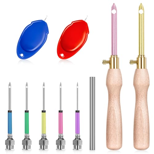 cobee 10 Pcs Punch Needle Kit, Adjustable 7 Size Punch Needle Tool Wooden Handles, Easy Stitch Embroidery Needle Sets Stitching Kit for Adult Beginners Flossing Cross Stitch DIY Craft