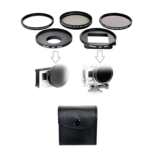 Filter Set for GoPro HERO3+ and HERO4 - Filter Kit Includes: Ultraviolet (UV), Circular Polarizer (CPL), Neutral-Density ND8 Filters - 52mm Adapter for Naked Camera + an Adapter for The Housing