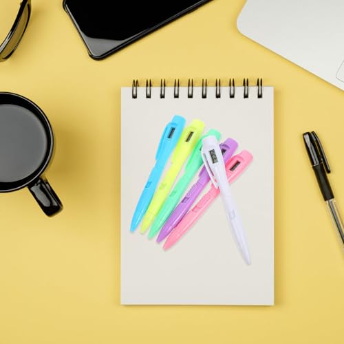 Zerodeko 6pcs Ballpoint Pens with Digital Clock, Blue Ink, Exam-friendly Writing and Note-taking Pens for School and Office Use
