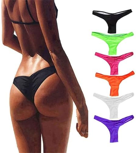 FOCUSSEXY Women's Hot Summer Brazilian Beachwear Bikini Bottom Thong Swimwear Black L