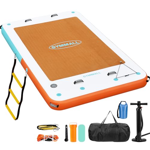 GYMMALL Inflatable Floating Dock, 10Ft Floating Dock for Lakes with Rope Ladder and Non-Slip EVA Platform, Inflatable Dock Floating Platform Island Raft for Boats, Pool, Beach, Ocean