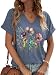 Earlymemb Womens Vintage Flowers V Neck Shirt Boho Floral Wildflowers Graphic Tee Summer Casual Cottagecore Short Sleeve T Shirt(M,D-Blue)