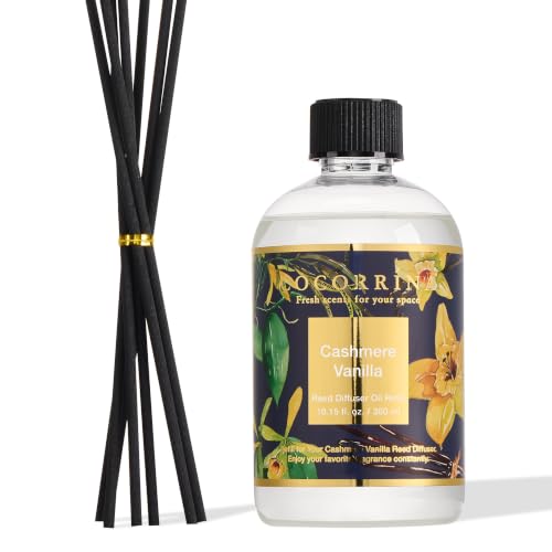 Cocorrína Reed Diffuser Refill Cashmere Vanilla 10.15oz (300ml) with 8 Sticks - Premium Long-Lasting Floral Essential Oil, Home Fragrance for Bedroom, Bathroom Home Decor