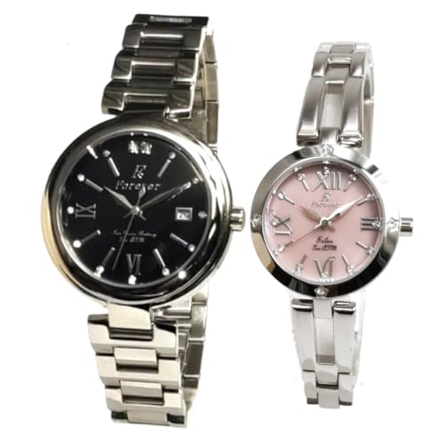 ペアウォッチ 10気圧防水 【メンズ】 10年電池ムーブメント搭載 【レディース】 ソーラームーブメント搭載 シェル文字盤 文字盤のクリスタルが綺麗な腕時計】 FOREVER (フォーエバー) (FG-1201-10-FL-1211-2R)