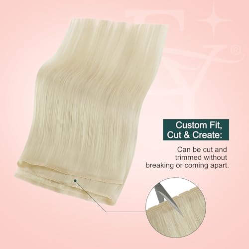 Image of Easyouth 24 Inch 100g Butterfly Weft Human Hair Extensions Blonde, OVO Weft Hair Extensions Human Hair, White Blonde, Seamless Butterfly Wefts Extension Human Hair, for Everyday Wear, Natural Look