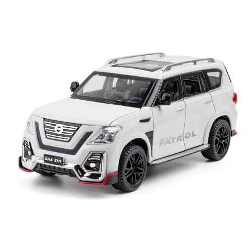 Image of 1 /24 Big Nissan Petrol Toy Car Metal Pull Back Diecast Car with Openable Door and Sound Light, Gifts Toys for Kids (White)