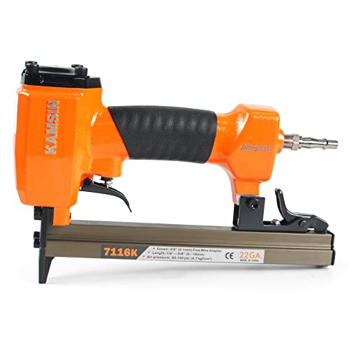 Kamsin 7116K 22 Gauge 71 Series Pneumatic Upholstery Stapler, 3/8-Inch(9.0Mm) Crown Fine Wire Tool, 1/4-Inch To 5/8-Inch(6-16Mm) Leg Length Air Upholstery Staple Gun For Furniture Upholstering #TOP29