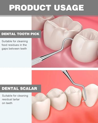 TPZORJX 6er Zahnpflege Set, Zahnarzt Instrumente Zahnarztbesteck Zahnarztspiegel Zahnpinzette Zahnsonde Zahnsteinentferner Edelstahl mit Box,zahnsteinentferner – Bild 5