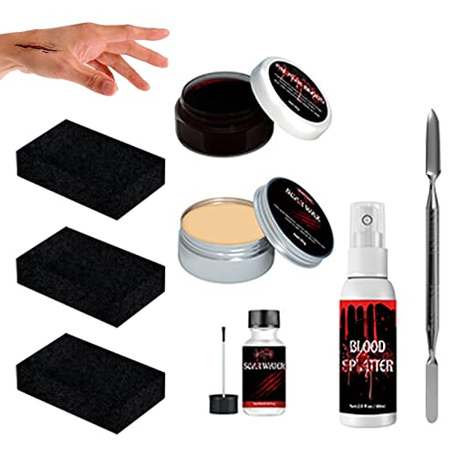 2 Pcs Kit de maquiagem de Halloween SFX,Kit de maquiagem SFX Splatter Sangue Falso para Cicatrizes -