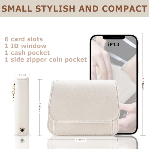 Image of Women Small Wallet RFID Blocking Slim Wallet with Coin Pocket Tri-Fold Credit Card Holder with ID Window and Keychain(Beige)
