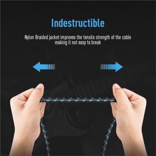 Cable de guitarra trenzado de 6m y jack de 6,35mm recto a acodado 6
