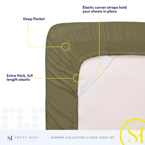 Queen Size Bed Sheets - Breathable Luxury Sheets with Full Elastic & Secure Corner Straps Built In - 1800 Supreme Collection Extra Soft Deep Pocket Bedding Set, Sheet Set, Queen, Olive