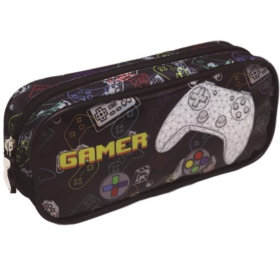 Starschool - Estojo Retangular Infantil Gamer Masculino | Estampa de Controle e Botões | Puxador em Formato de Controle | 23x10x6cm
