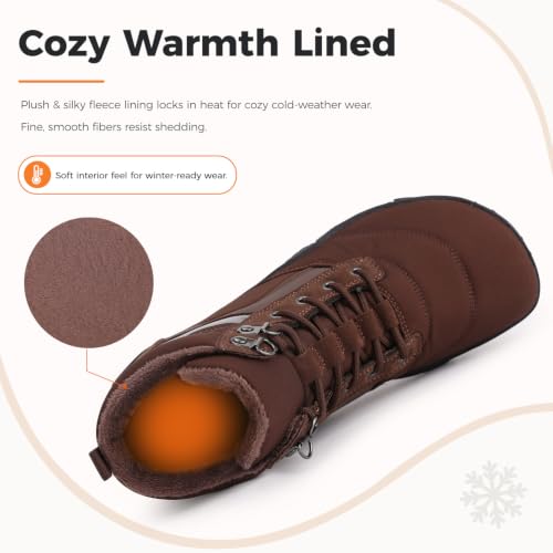 Image of Womens Mens Winter Barefoot Boots Warm Minimalist Wide Toe Box Snow Boots Zero Drop Sole Outdoor Water Resistant Ankle Booties