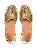 OYOANGLE Women's Peep Toe Slingback Flat Sandals Summer Comfortable Outdoor Casual Slides Gold 8