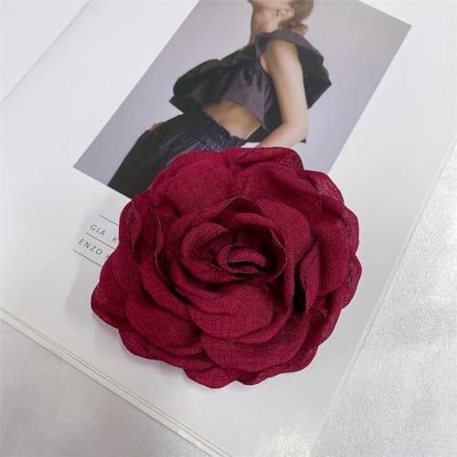 Image of Dainty Fabric Peony Flower Brooches Pin Delicate Camellia Flower Brooch Classic for Women Wedding Party Dance Banquet Elegant Lapel Pins Dress Suit Ceremony Clothes Accessories Jewelry Gifts 100mm
