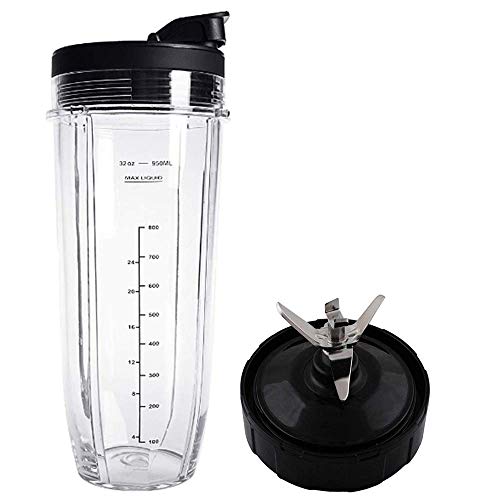 Flip Top to-go Lid and 32OZ Cup and 7 Fins Blade for Nutri Ninja Auto IQ 1000W Blender Accessories Replacement Parts BL482 BL480-30 BL482-30 BL682