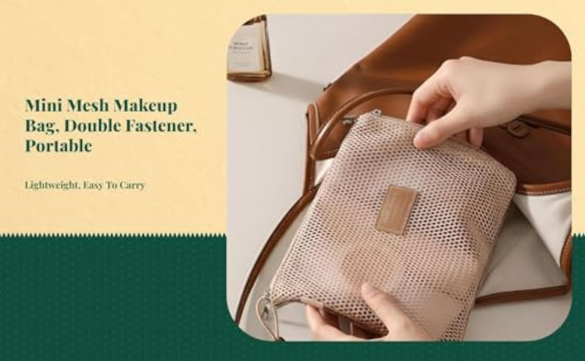 Mini Double Fastener Mesh Organizer Travel Cosmetic Case
